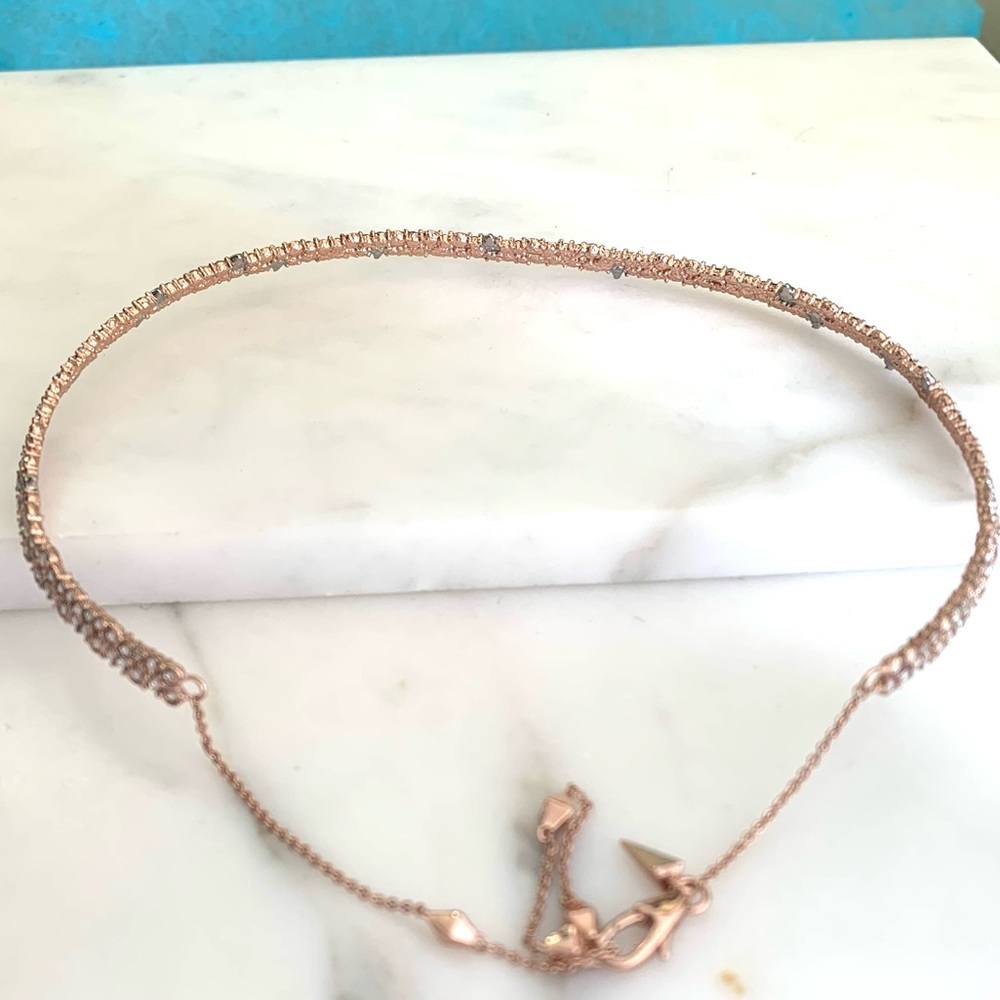 Alexis Bittar Rose Gold Crystal Encrusted Spiked thorny Lace Choker Necklace - Picture 8 of 12